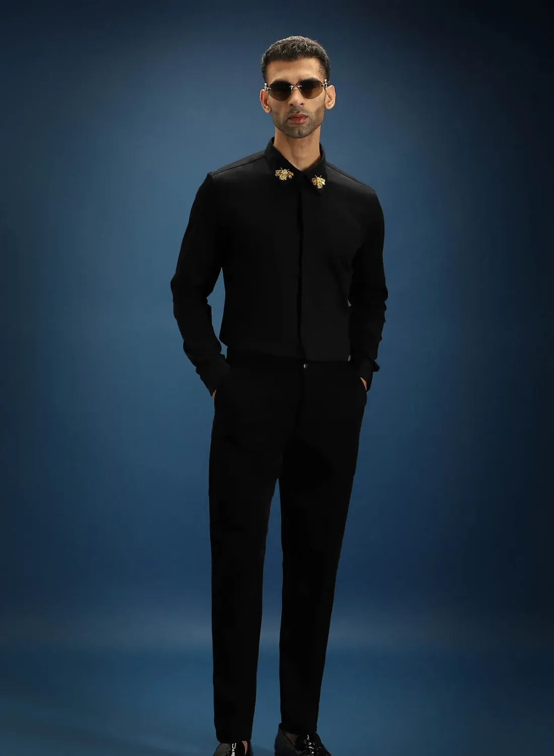 Black Designer Hand Embroidered Shirt Club Wear