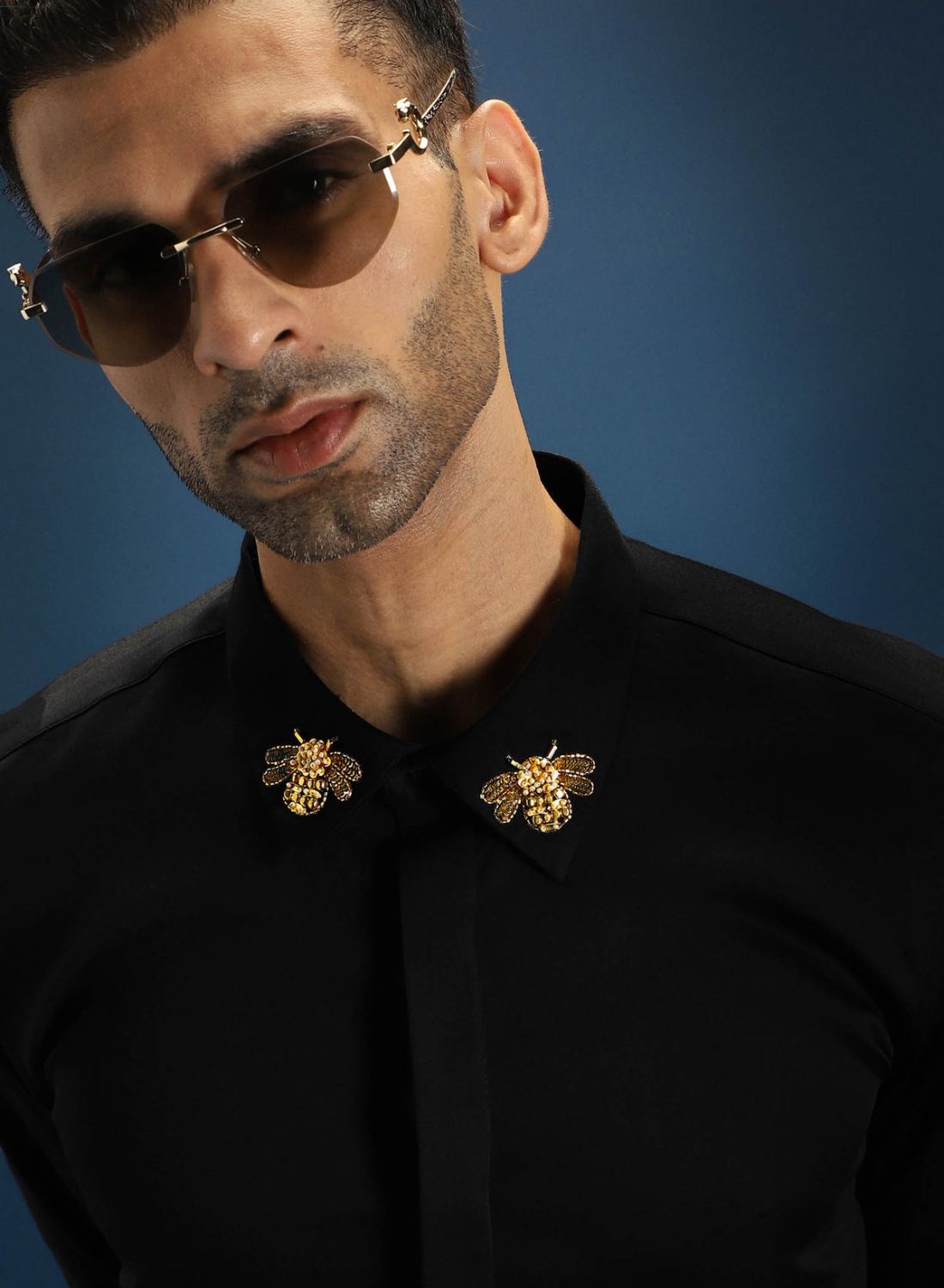 Black Designer Hand Embroidered Shirt Club Wear