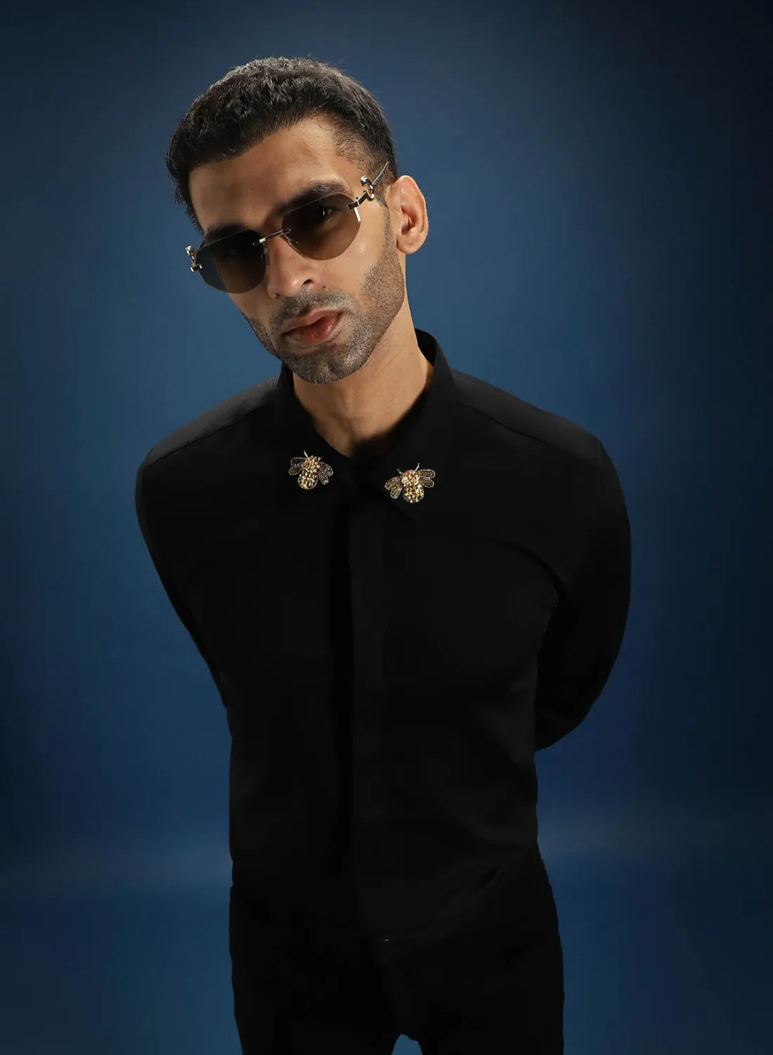 Black Designer Hand Embroidered Shirt Club Wear