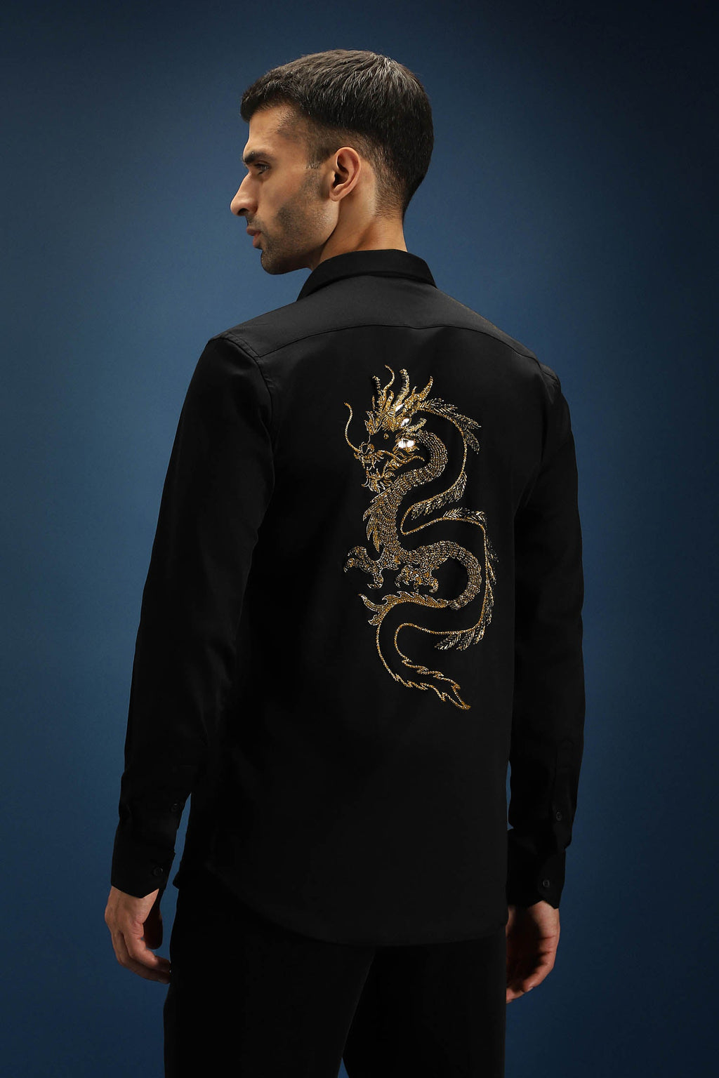 Thesaurus (Dragon)- Hand Embroidered Designer Shirt - Black