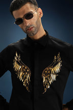 Fly(Wings) Hand Embroidered Designer Shirt - Black