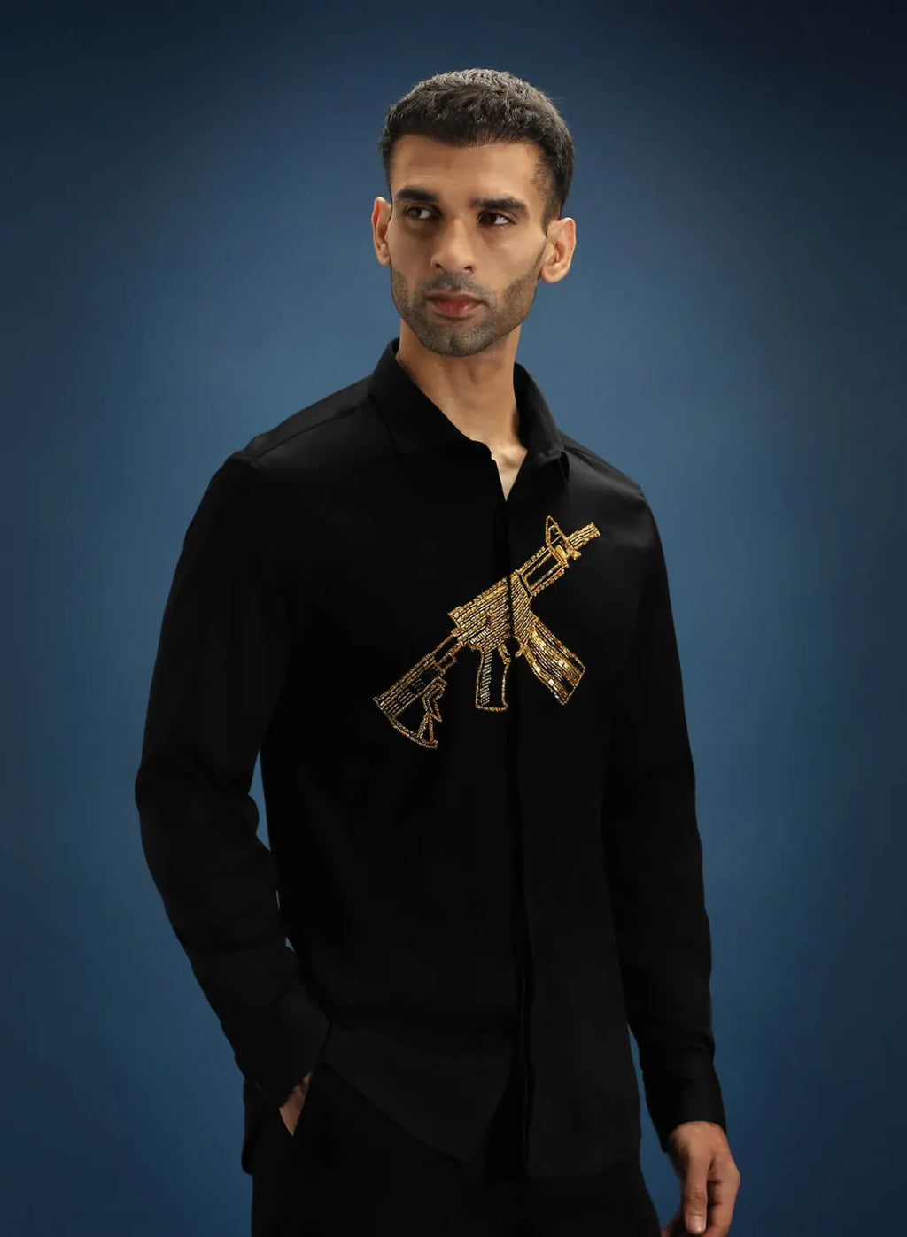 Black Designer Hand Embroidered Shirt Club Wear