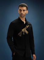 Black Designer Hand Embroidered Shirt Club Wear
