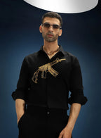 Black Designer Hand Embroidered Shirt Club Wear