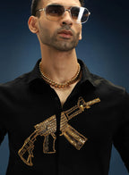 Black Designer Hand Embroidered Shirt Club Wear