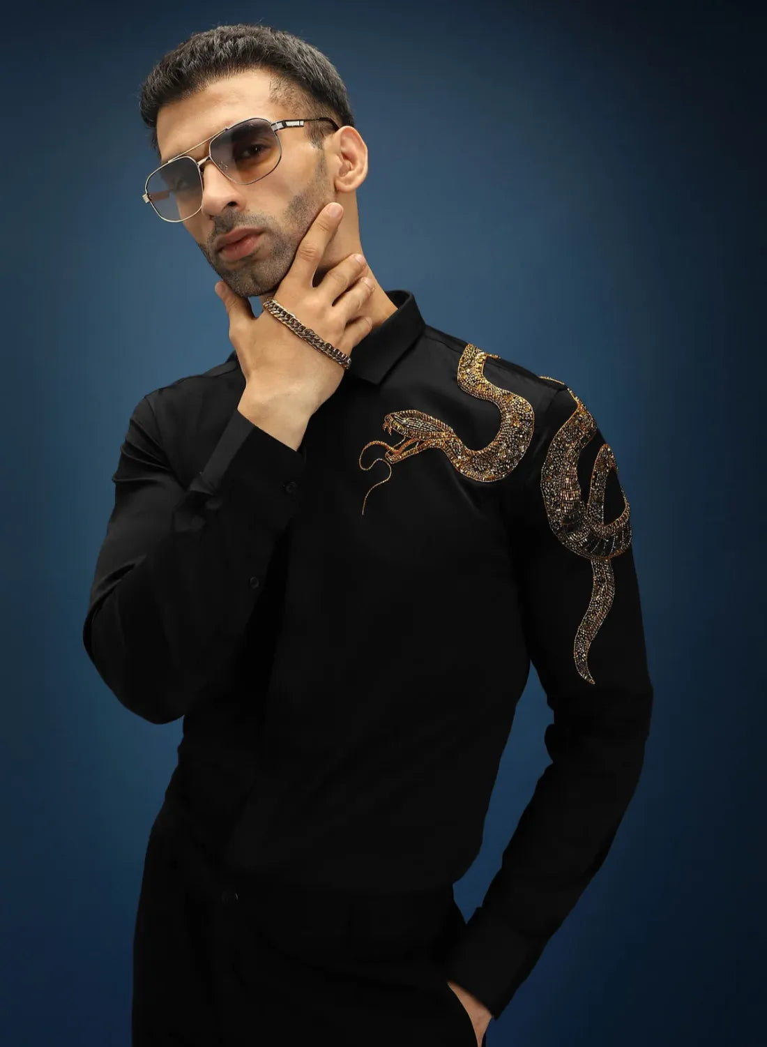Snake Luxury Designer Hand Embroidered Shirt