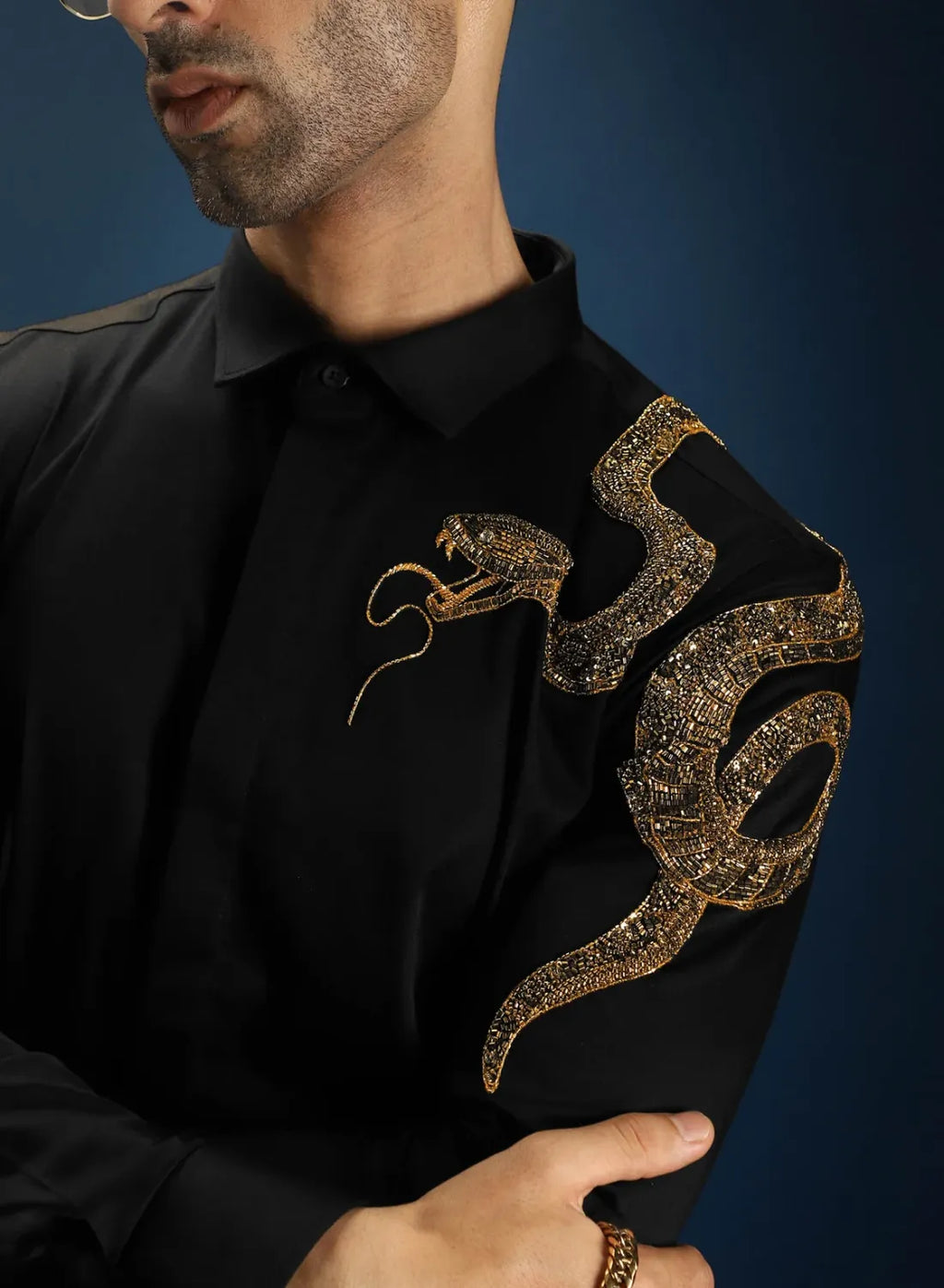 Snake Luxury Designer Hand Embroidered Shirt