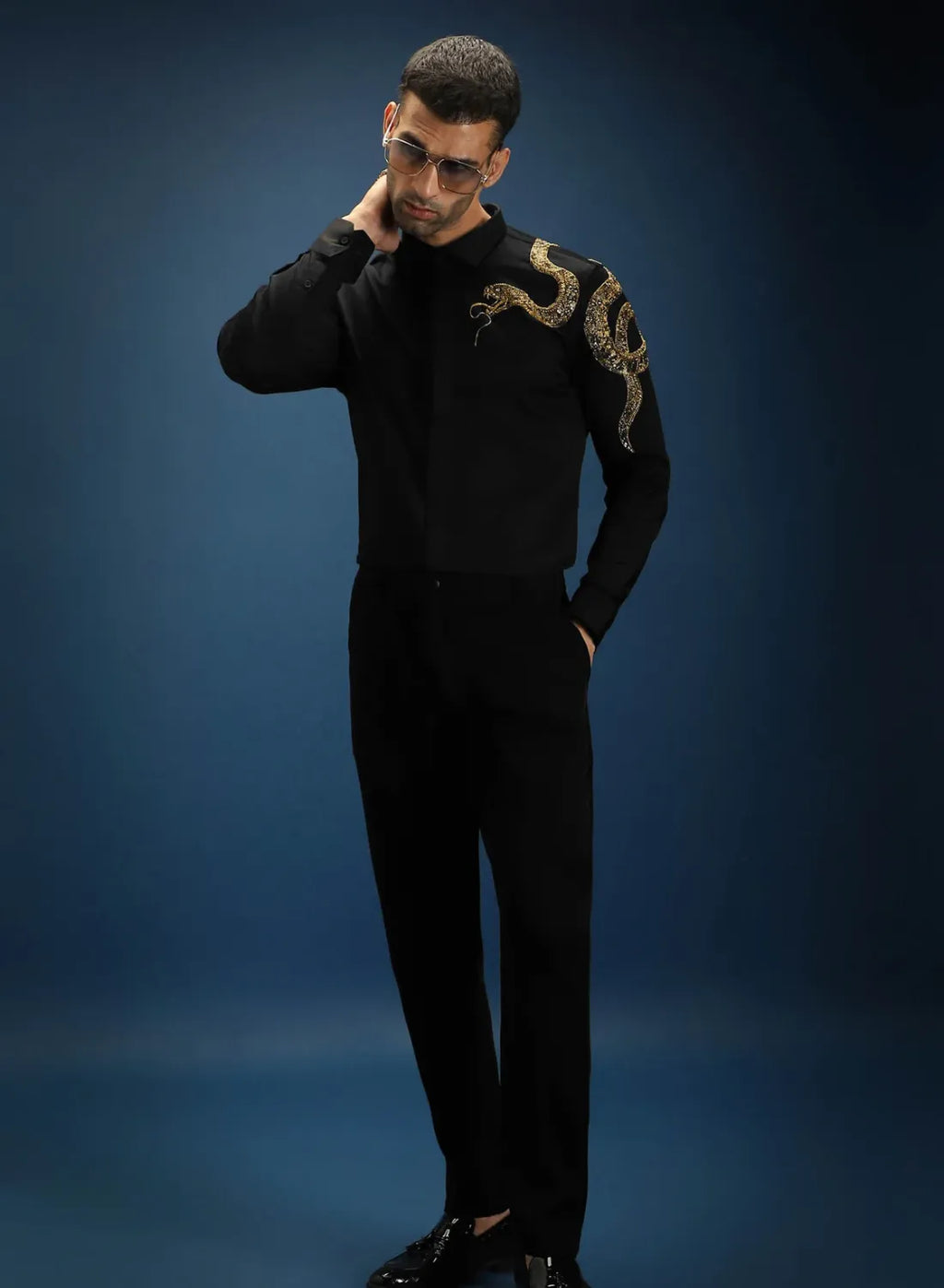 Snake Luxury Designer Hand Embroidered Shirt