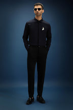 Feather(Wings) Hand Embroidered Designer Shirt - Navy