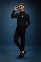 Feather(Wings) Hand Embroidered Designer Shirt - Navy
