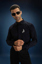 Feather(Wings) Hand Embroidered Designer Shirt - Navy