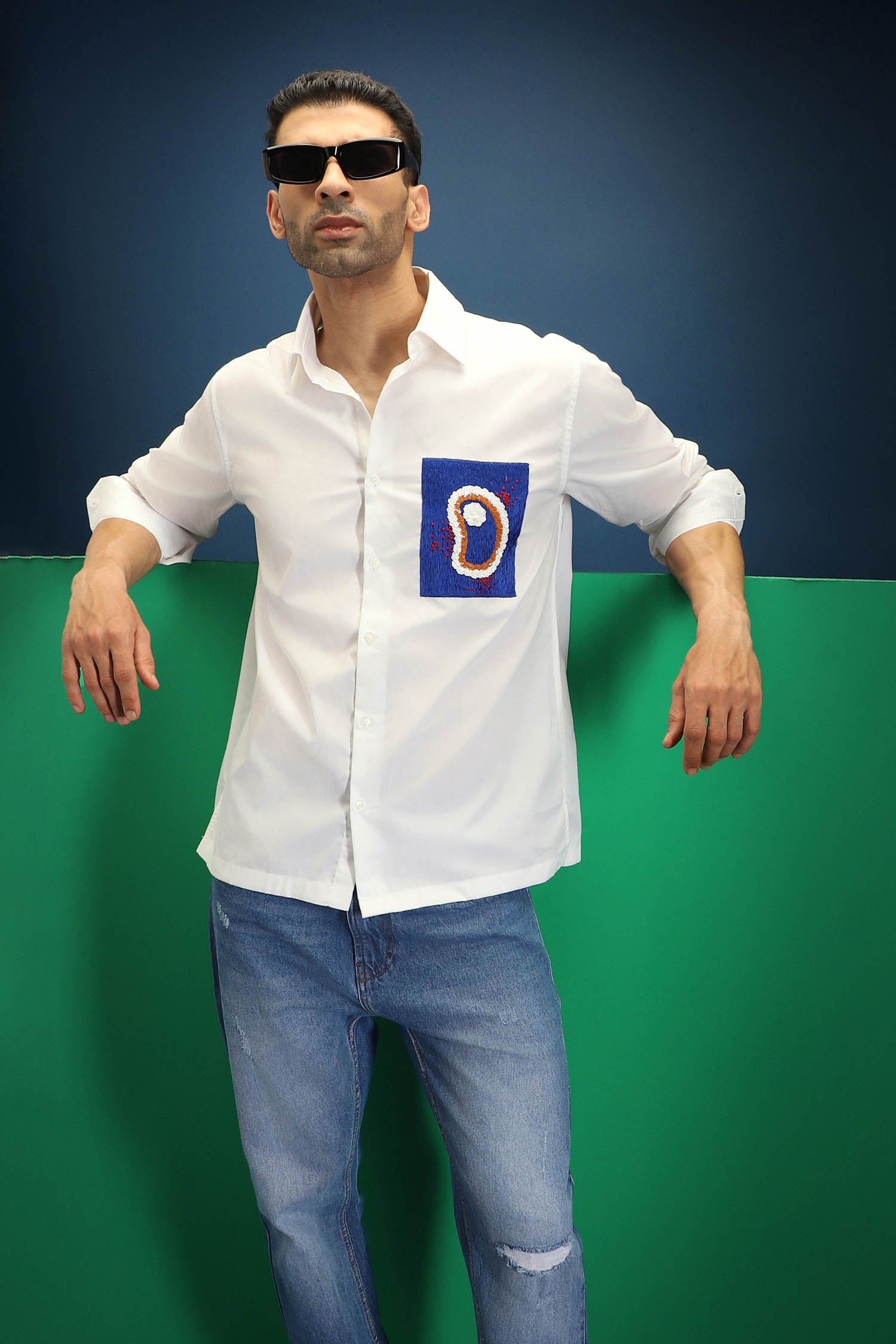 Renal Hand Embroidered Designer Shirt - White