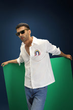 Rainbow Hand Embroidered Designer Shirt - White