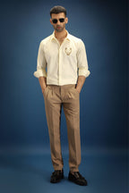 OWL Hand Embroidered Designer Shirt- Ivory