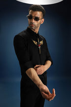 Heart Wing Hand Embroidered Designer Shirt - Black