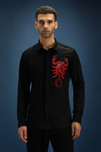Scorpion Hand Embroidered Designer Shirt - Black