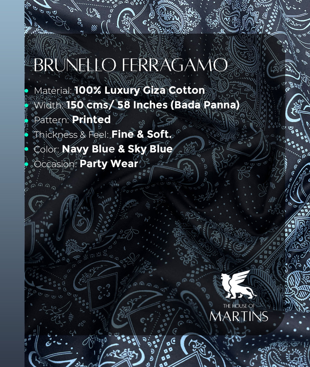 Brunello Ferragamo Italian Paisley Printed Luxury Giza Cotton Fabric