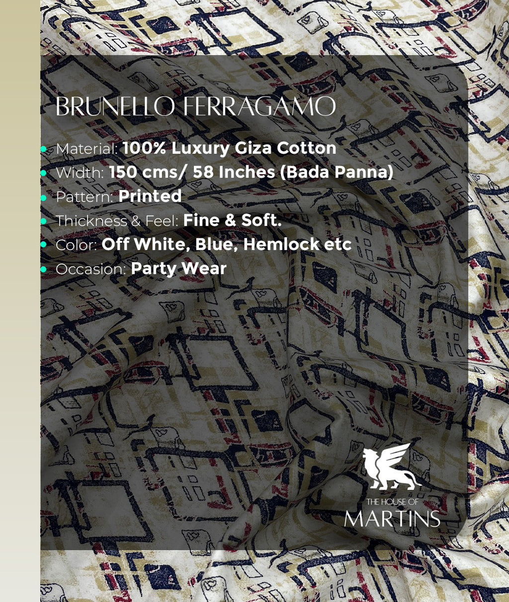 Brunello Ferragamo Printed Luxury Giza Cotton Fabric for Men's Shirt