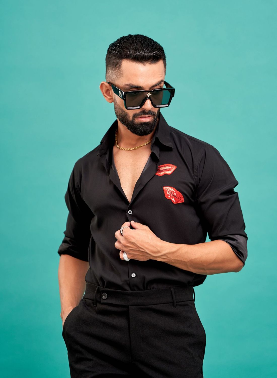 Lips Hand Embroidered Club Wear Designer Shirt