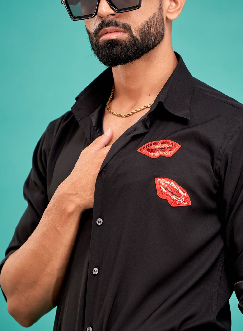 Lips Hand Embroidered Club Wear Designer Shirt