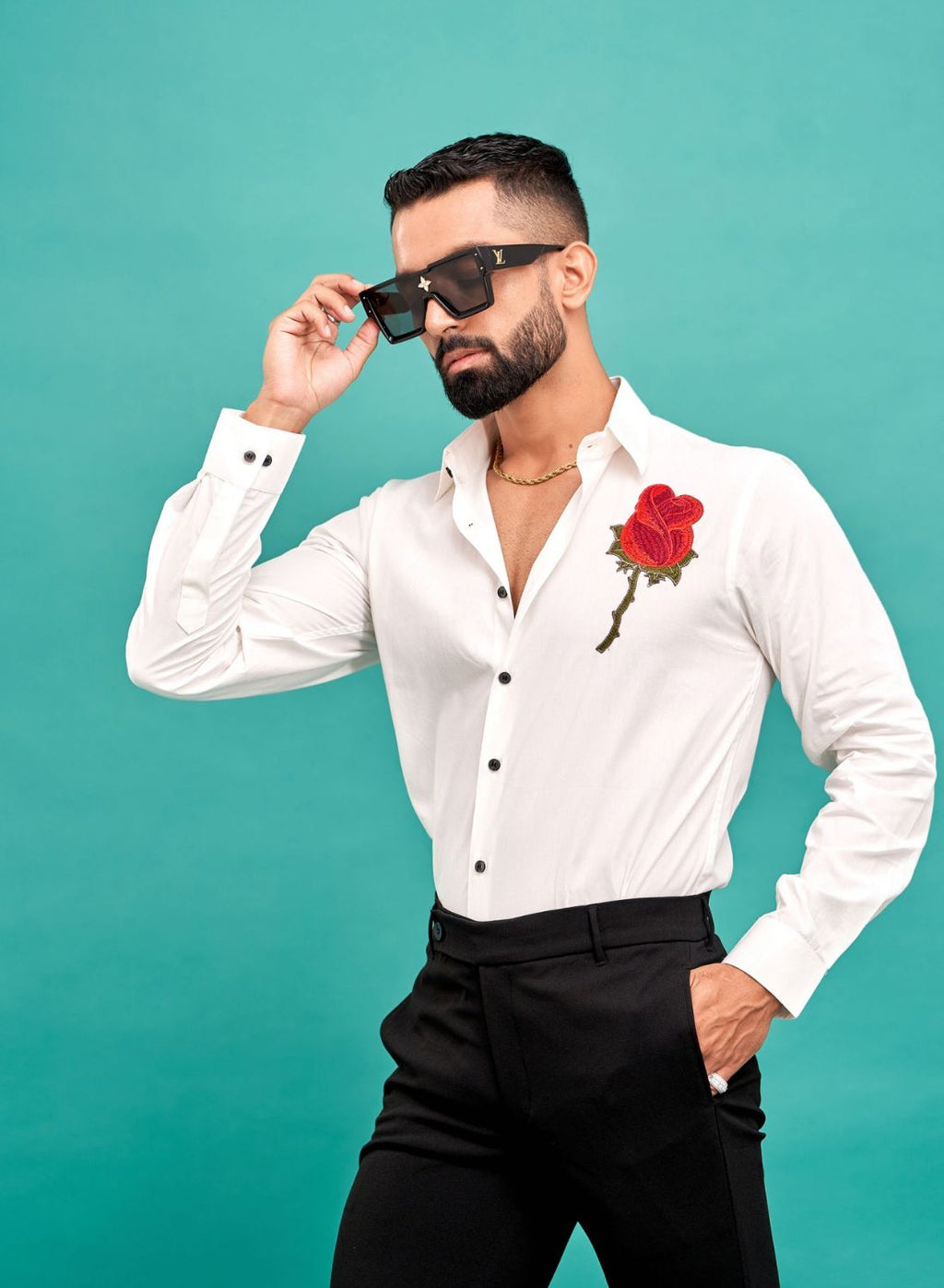 Rose Hand Embroidered Designer Shirt for Men