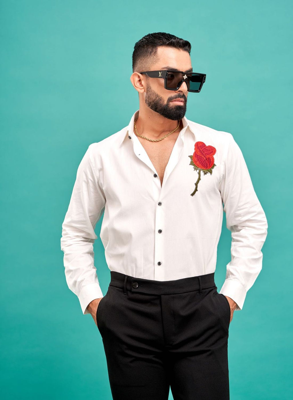 Rose Hand Embroidered Designer Shirt for Men