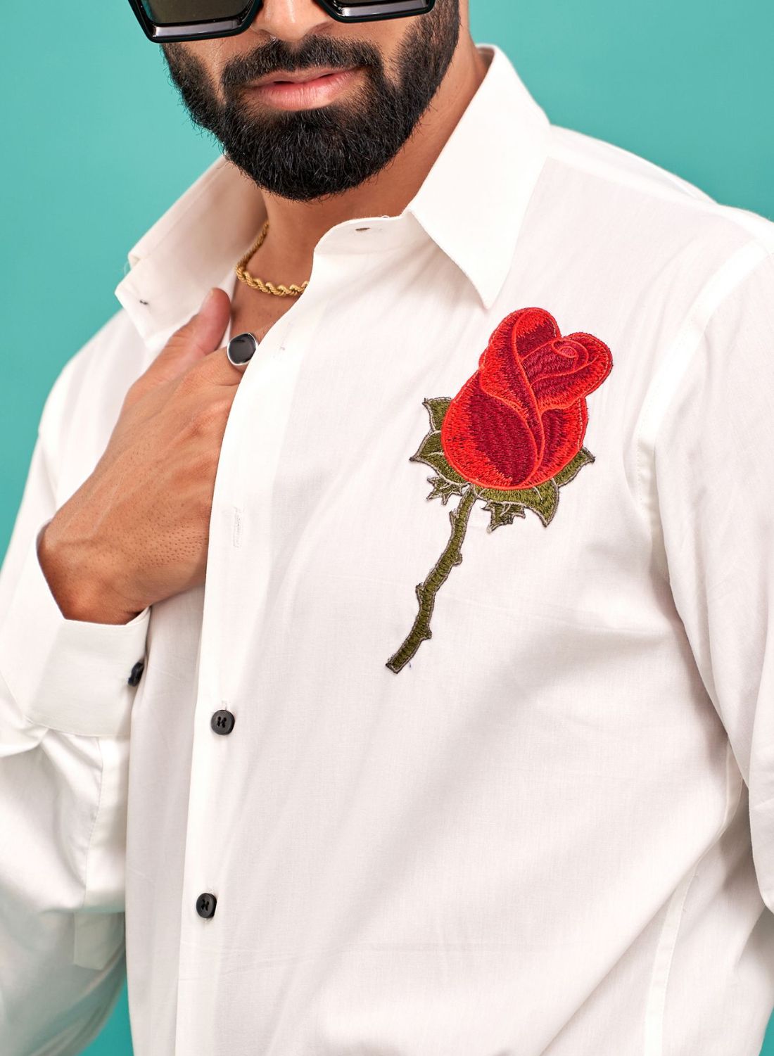 Rose Hand Embroidered Designer Shirt for Men