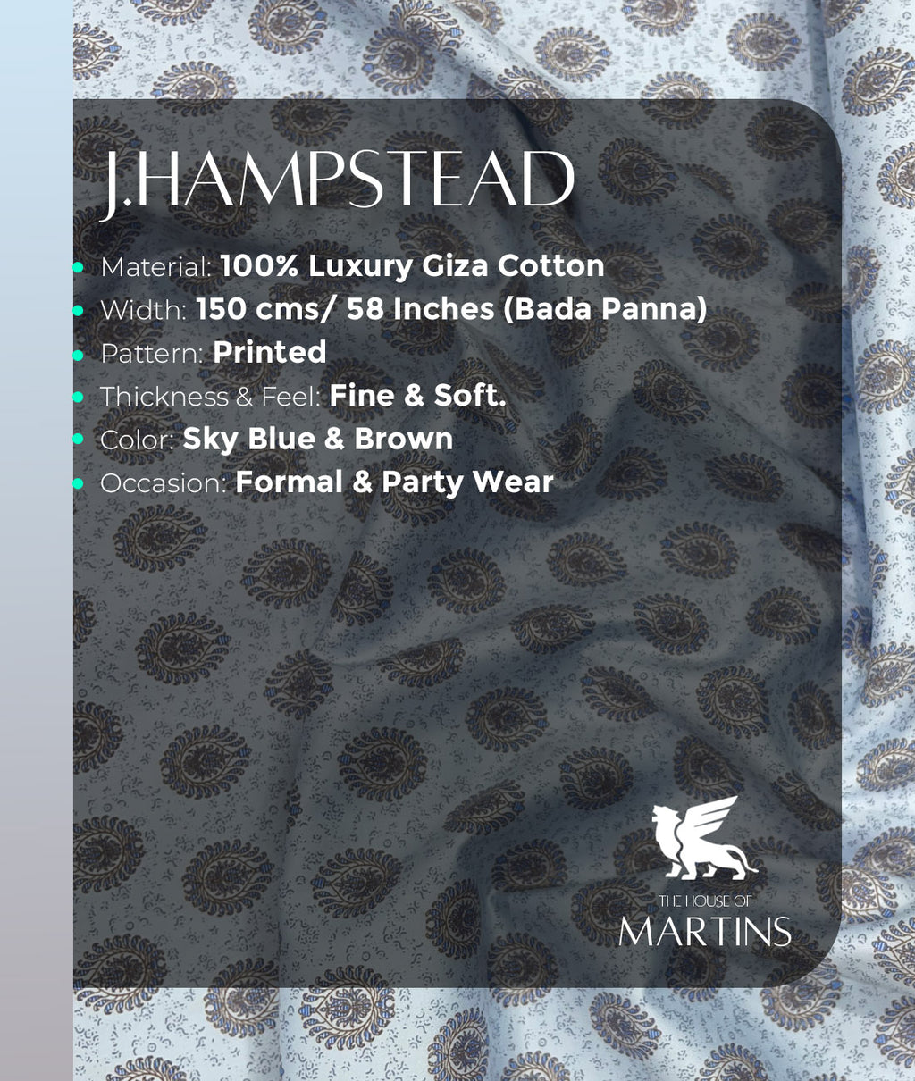 J.Hampstead Printed Luxury Giza Cotton Fabric for Men's Shirt
