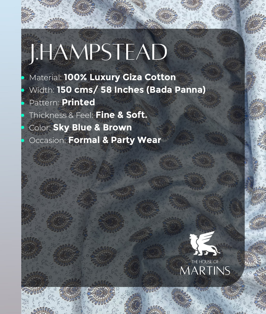 J.Hampstead Printed Luxury Giza Cotton Fabric for Men's Shirt