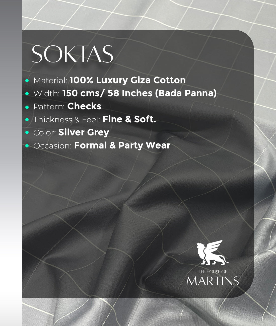 Soktas Checks Luxury 2 Ply Giza Cotton Fabric for Men's Shirts