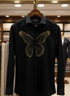 Butterfly Golden Hand Embroidery Designer Shirt for Party