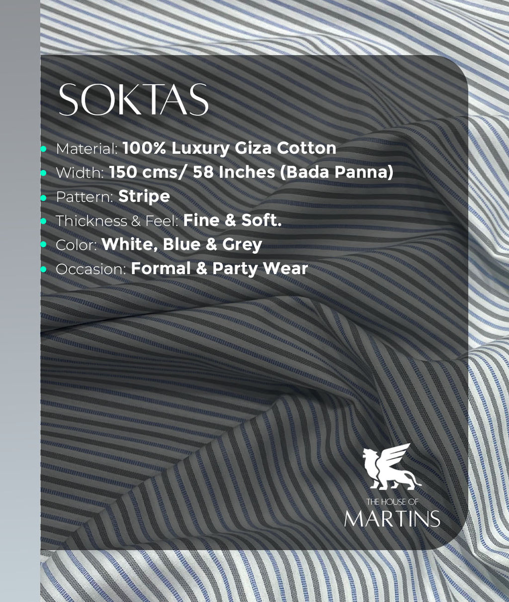 Soktas Stripe 2 Ply Cotton Fabric for Men's Shirt