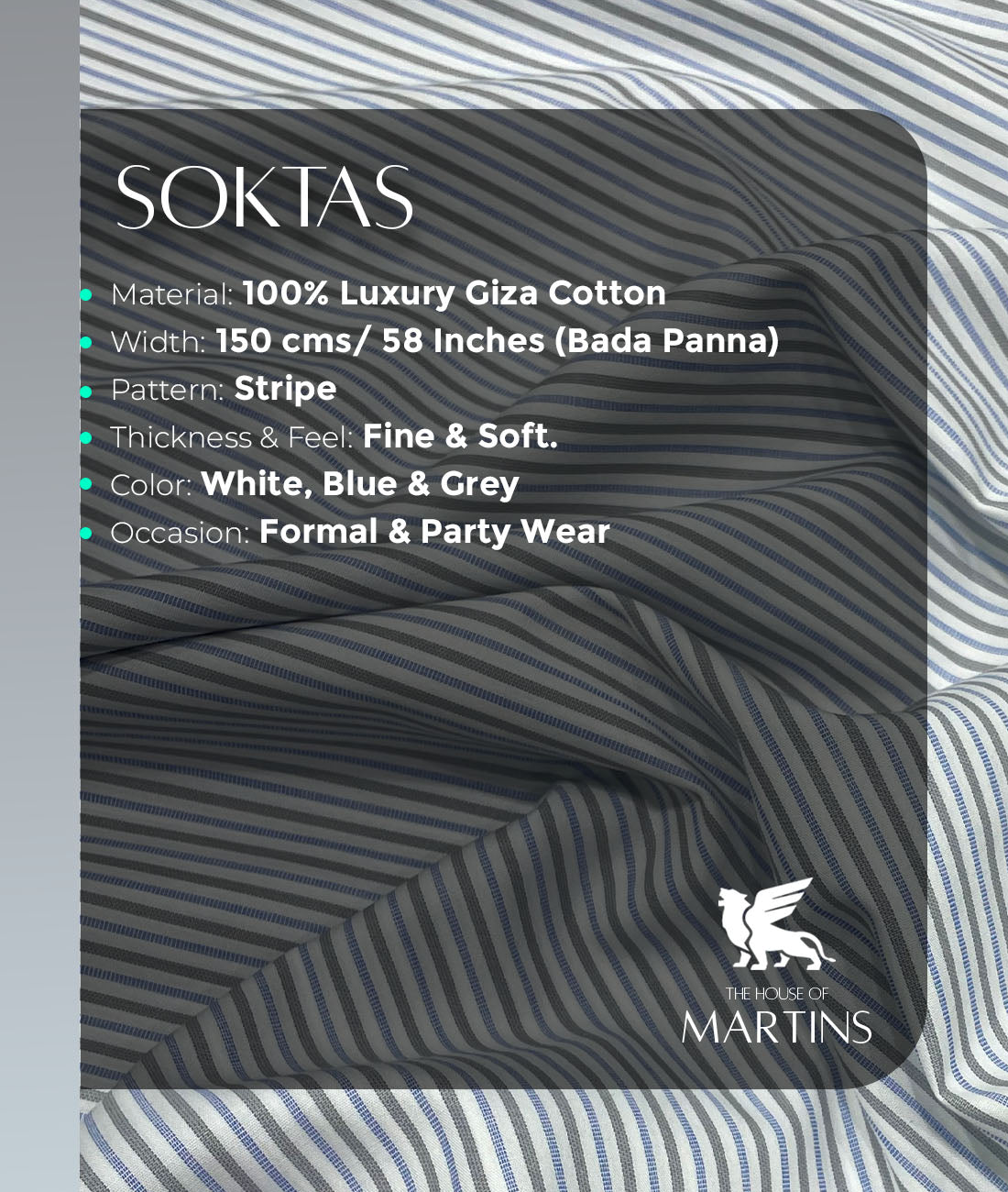 Soktas Stripe 2 Ply Cotton Fabric for Men's Shirt